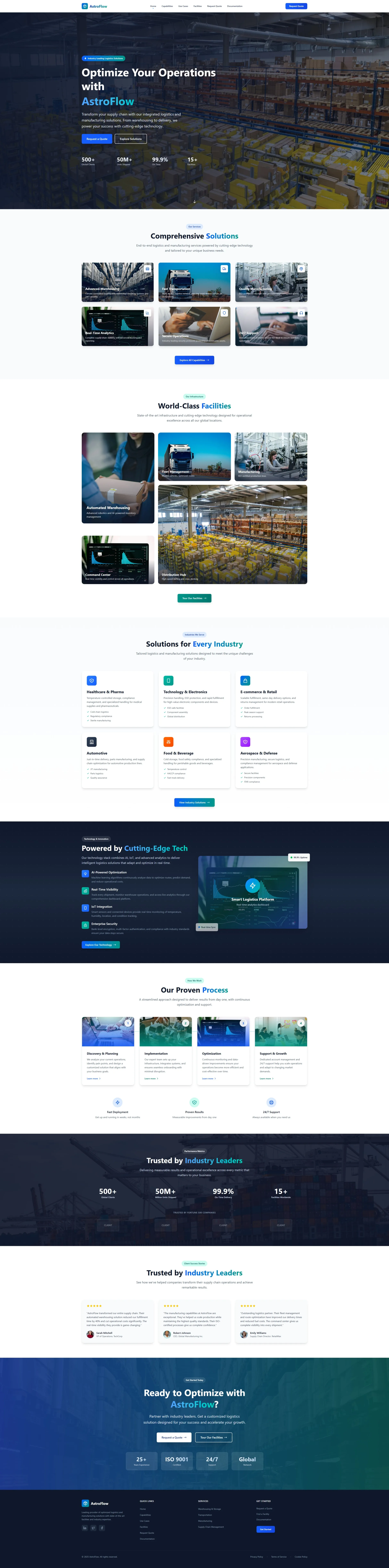 AstroFlow logistics and manufacturing website
