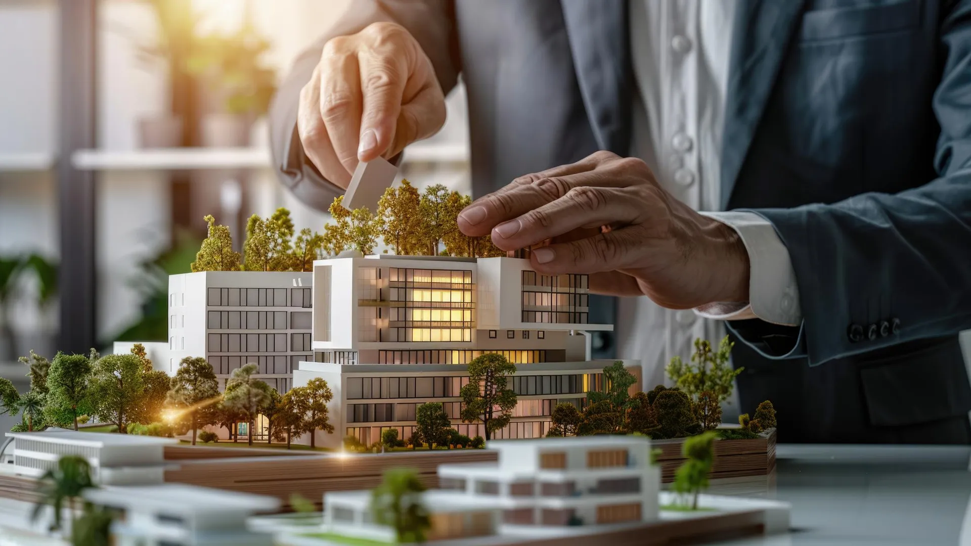 Architect working on a building model